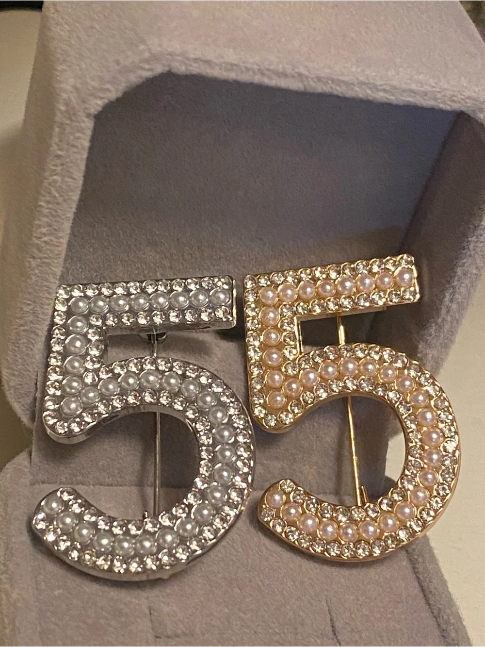 Fashion Jewelry Rhinestone & Faux Pearl  Brooches Number 5 Silver/ Gold Lot 2